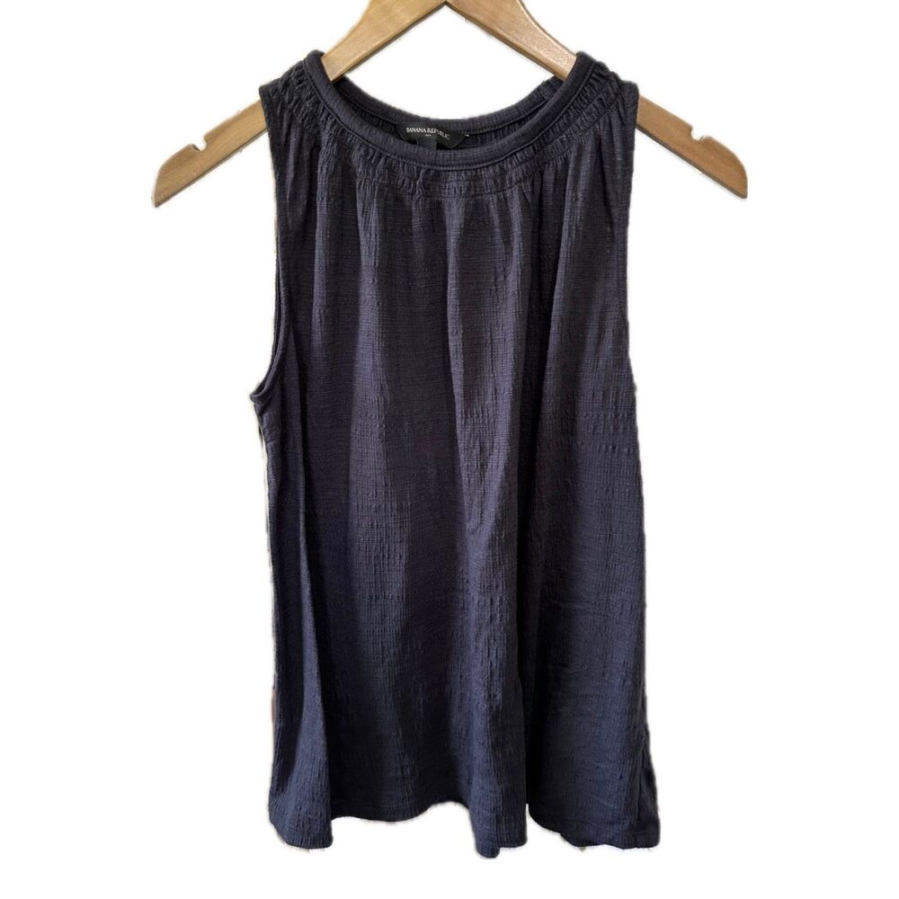 Banana Republic Factory Navy Blue Scrunch Front Sleeveless Textured Blouse Top S